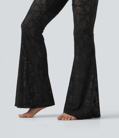 Halara UltraSculpt™ High Waisted Crossover Tummy Control Contrast Lace Yoga Flare Leggings with Pockets