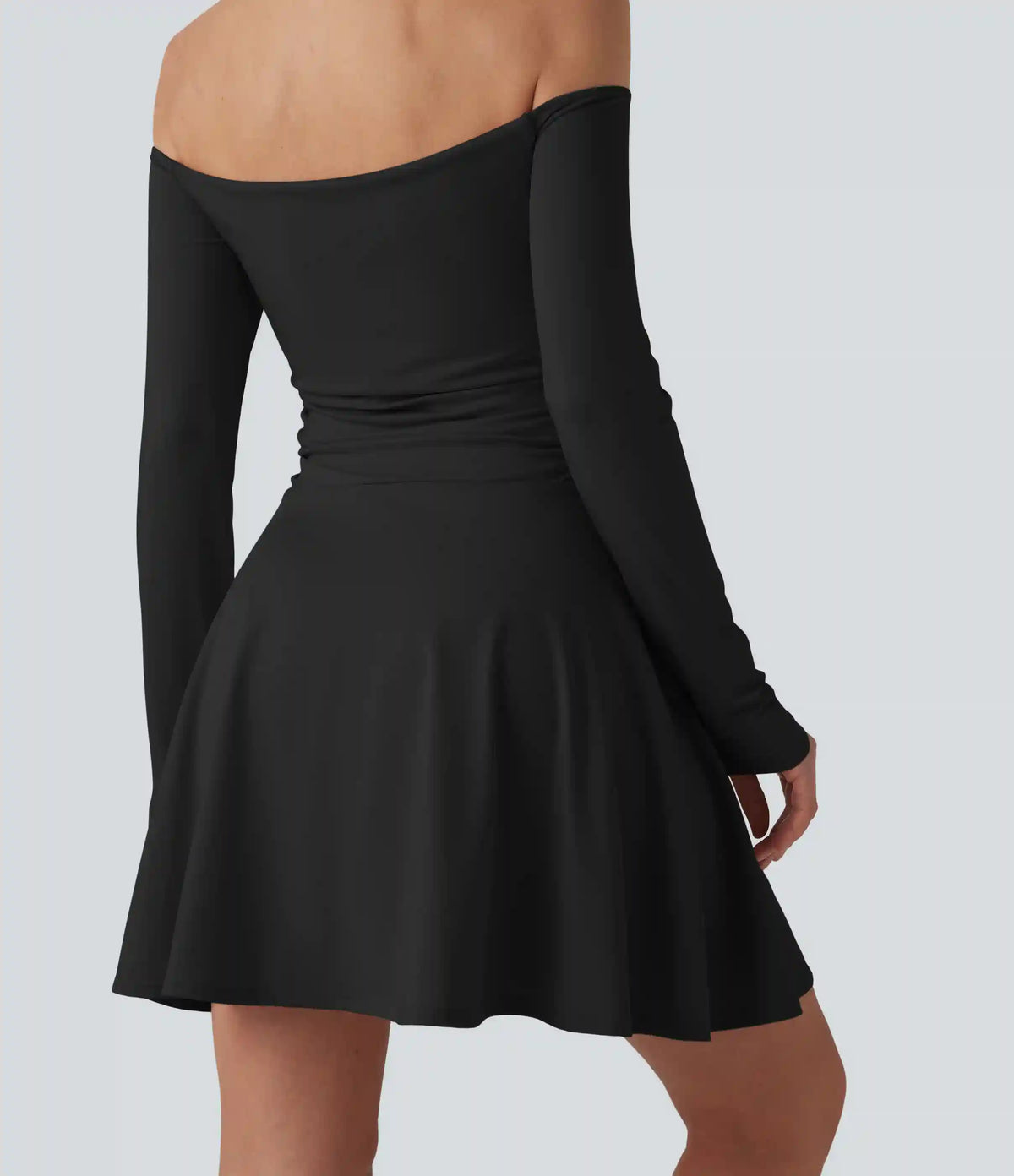 Off-shoulder Long Sleeve Ruched 2-in-1 Built-in Bra Casual Dress with Pocket-Easy Peezy