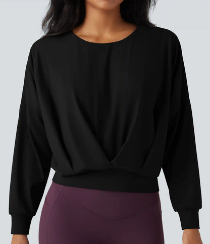 SoftlyZero™ Airy Round Neck Long Sleeve Crossover Hem Yoga Sports Top