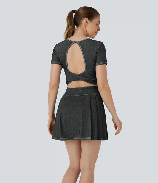 Halara Flex™ Pleated Hem 2-in-1 InstantCool Washed Denim Tennis Active Dress with Pockets