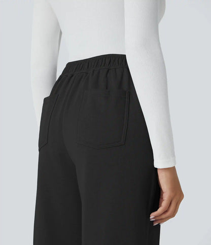 High Waisted Pockets Straight Leg Fleece Casual Pants