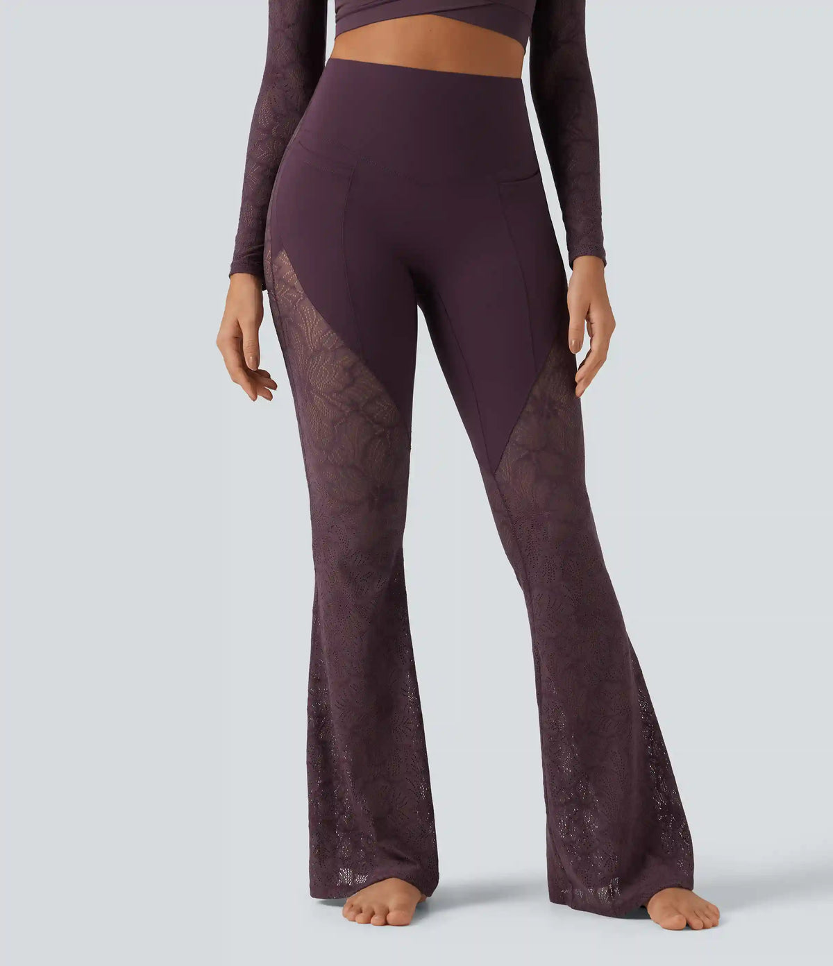 Halara UltraSculpt™ High Waisted Tummy Control Contrast Lace Yoga Flare Leggings with Pockets