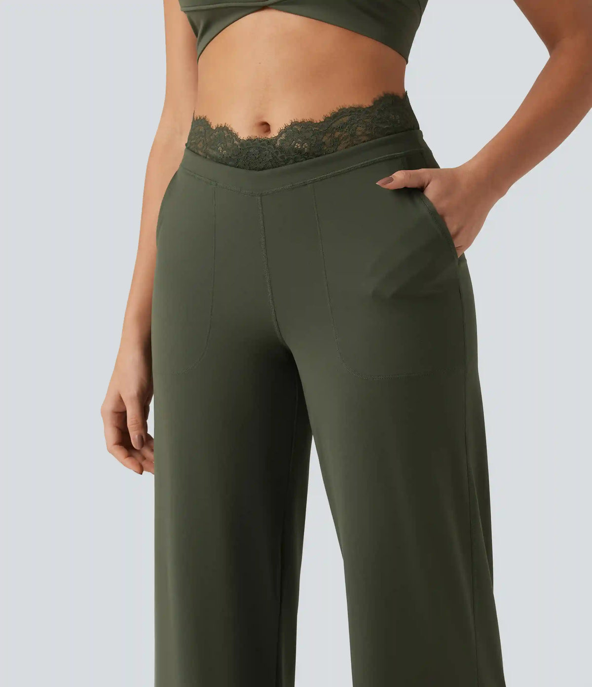 Halara UltraSculpt™ High Waisted Contrast Lace Tummy Control Straight Leg Yoga Pants with Pockets