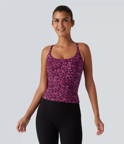 Halara UltraSculpt™ Leopard Print Scoop Neck Built-in Bra Crossover Hem Yoga Tank Top