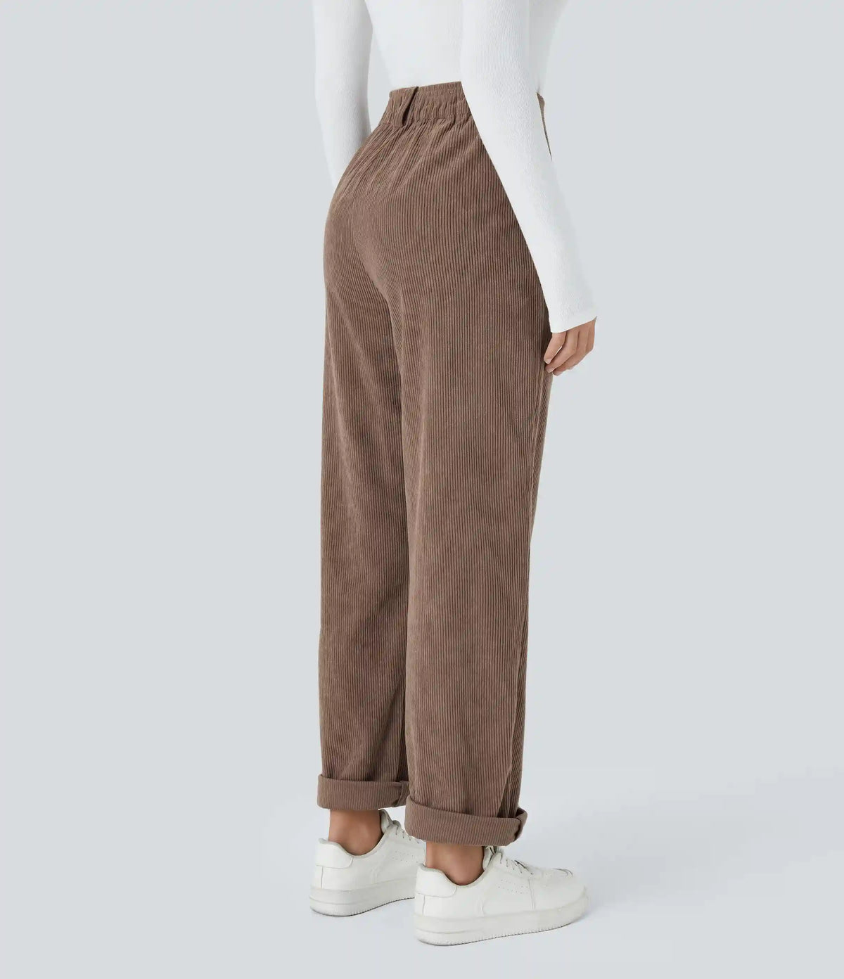 High Waisted Zipper Pocket Corduroy Casual Pants