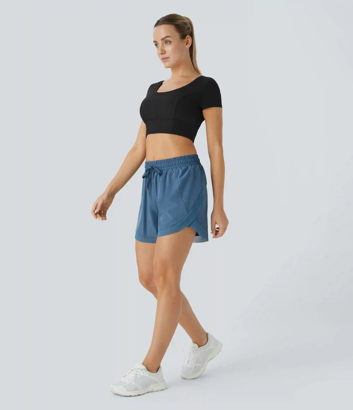 Mid Rise Drawstring Contrast Mesh 2-in-1 Flowy Running Shorts 5''