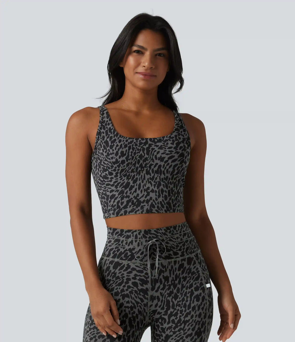 Halara UltraSculpt™ Leopard Print U Neck Built-in Bra Cut Out Cropped Yoga Tank Top