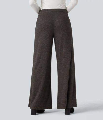 High Waisted Wide Leg Herringbone Work Pants with Pockets