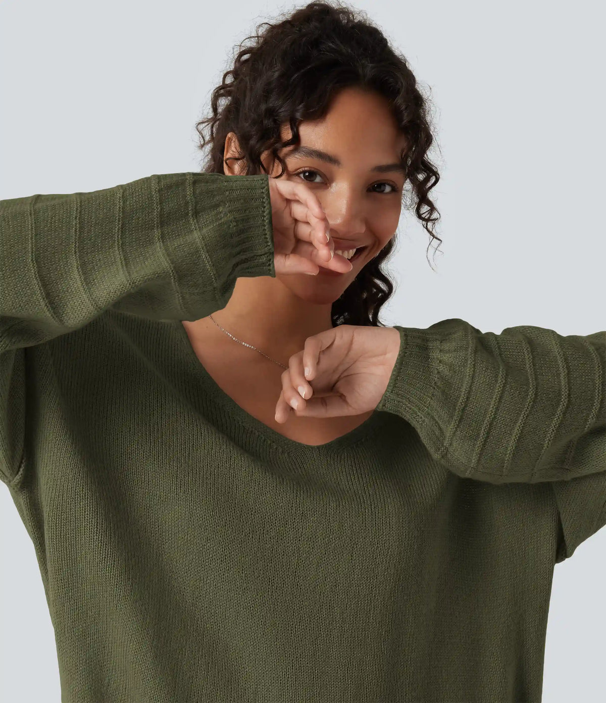 V Neck Long Sleeve Casual Sweater