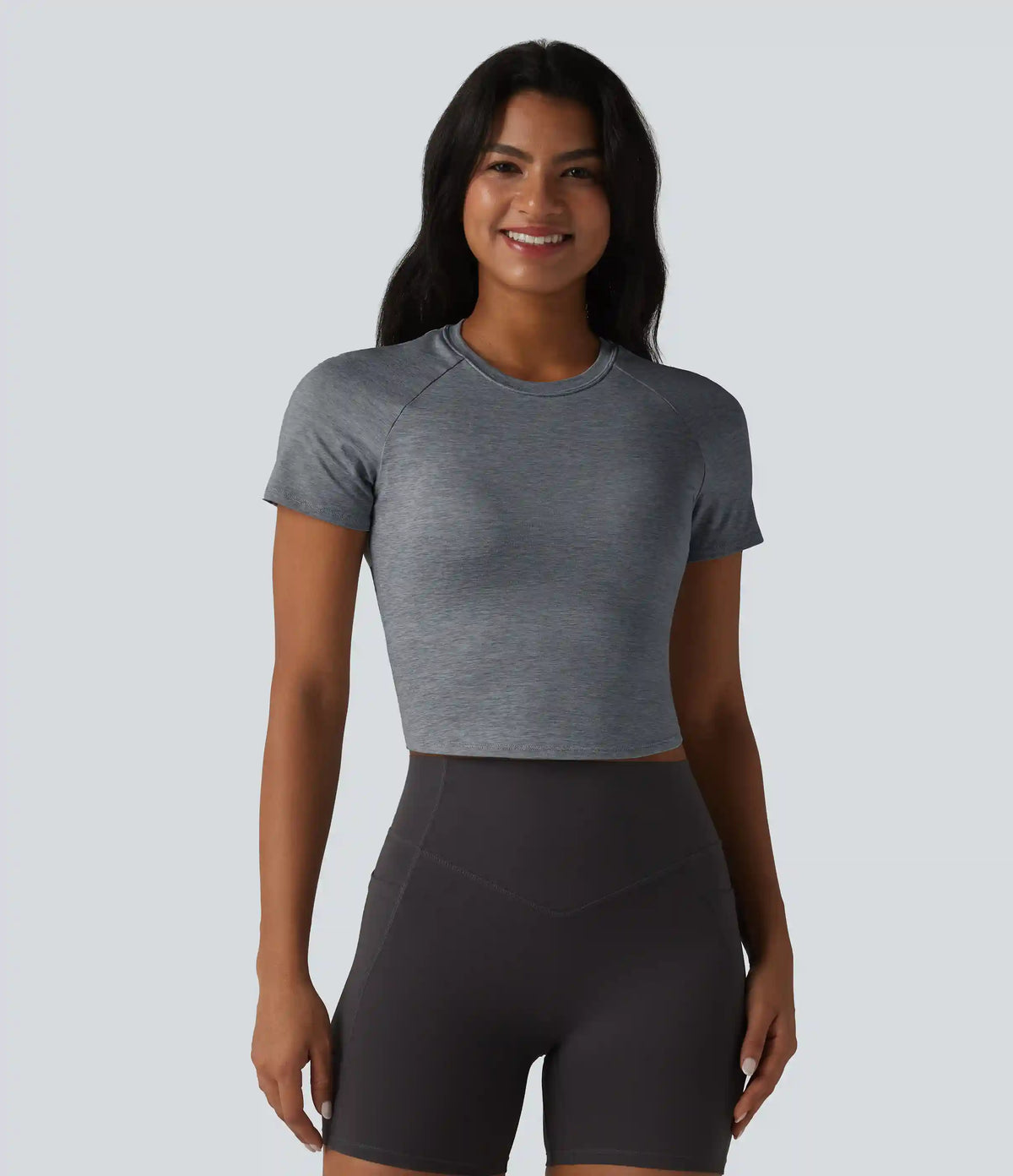 Round Neck Short Sleeve Built-in Bra Yoga Sports Top