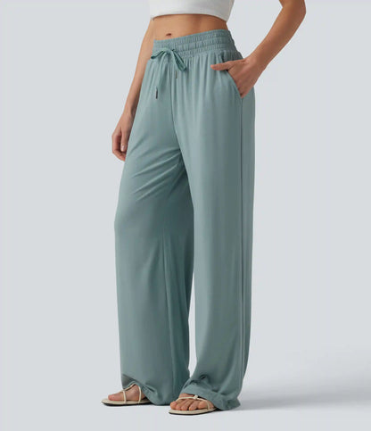 Mid Rise Drawstring Casual Baggy Pants with Pockets