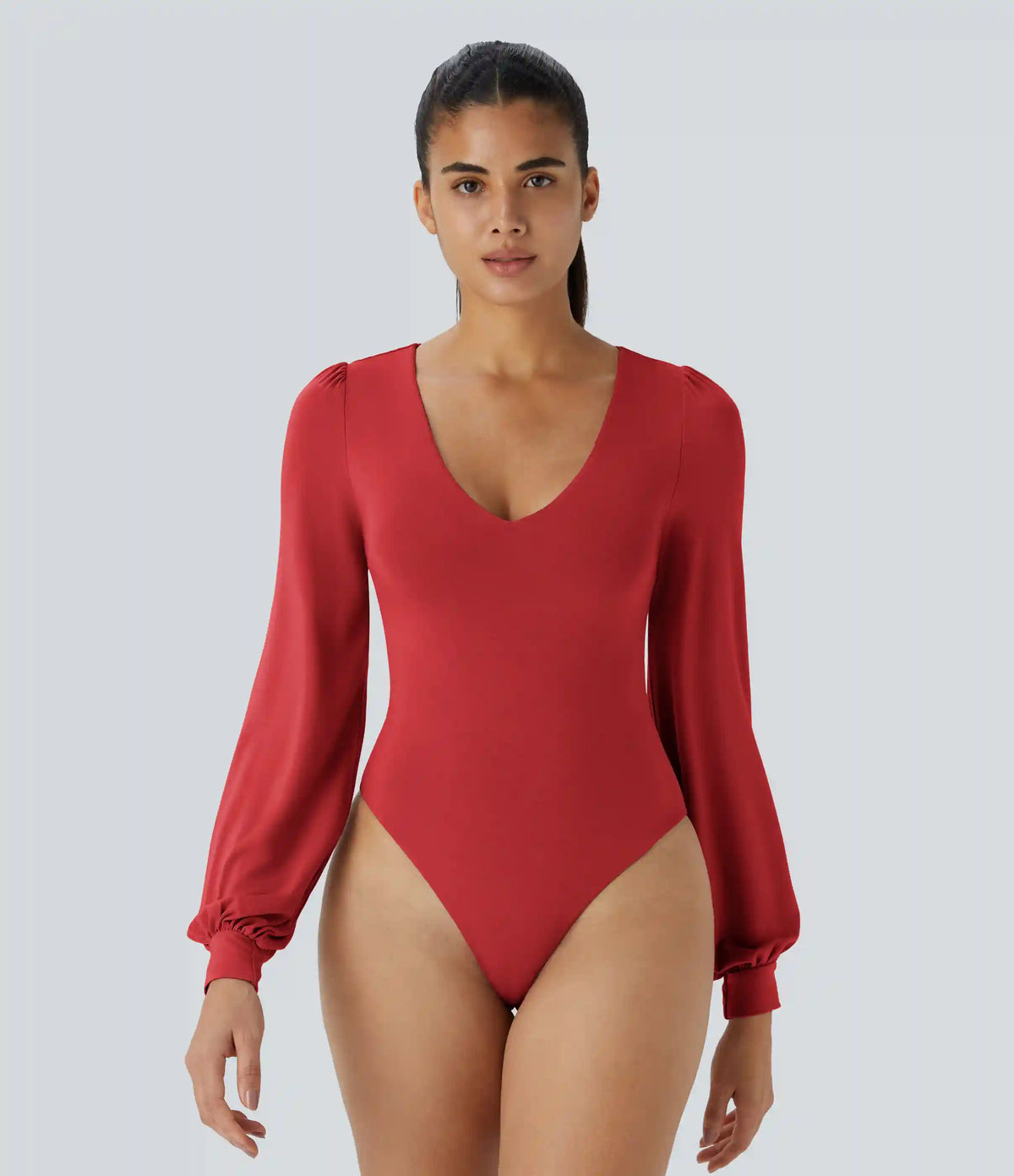 V Neck Long Sleeve Work Bodysuit
