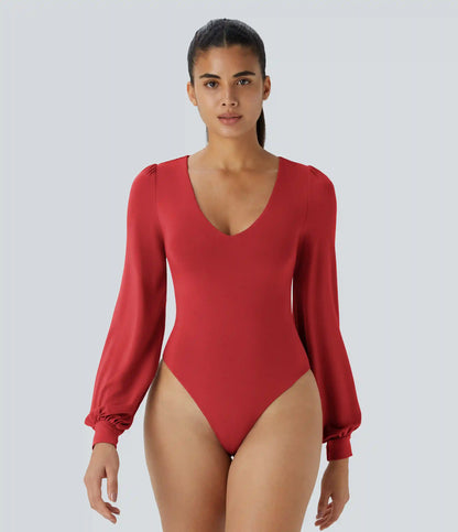 V Neck Long Sleeve Work Bodysuit
