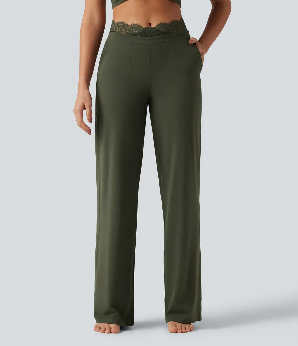 Halara UltraSculpt™ High Waisted Contrast Lace Tummy Control Straight Leg Yoga Pants with Pockets
