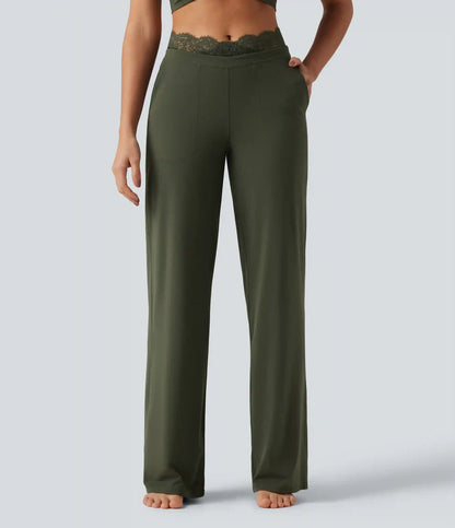 Halara UltraSculpt™ High Waisted Contrast Lace Tummy Control Straight Leg Yoga Pants with Pockets