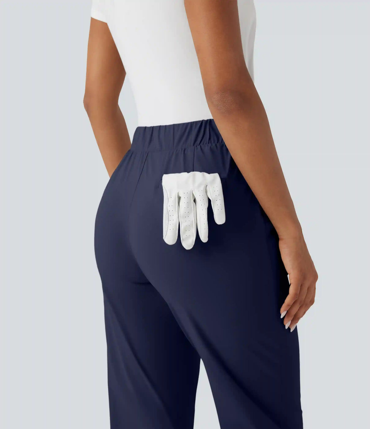 High Waisted Drawstring Pockets Quick Dry Golf Tapered Pants-Golf Tee Pocket