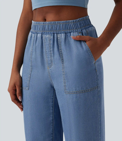 Mid Rise Denim Casual Joggers with Pockets