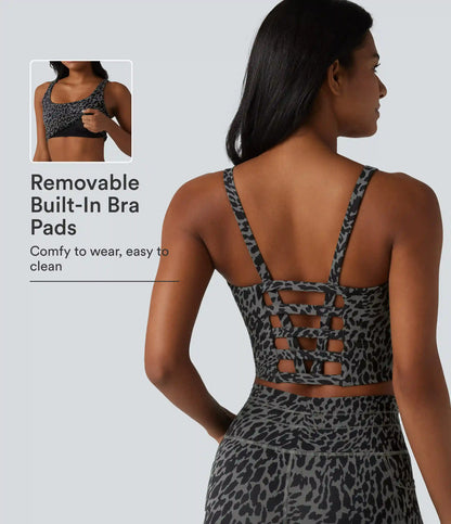 Halara UltraSculpt™ Leopard Print U Neck Built-in Bra Cut Out Cropped Yoga Tank Top