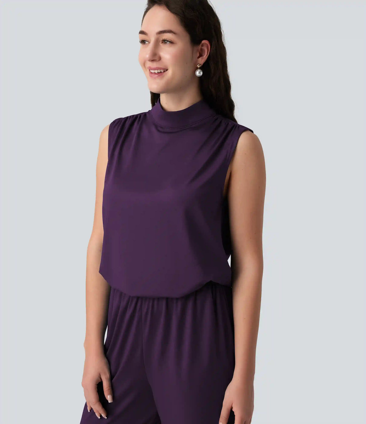 Stand Collar Sleeveless Straight Leg Bridesmaid And Wedding Guest Jumpsuit with Pockets-Easy Peezy