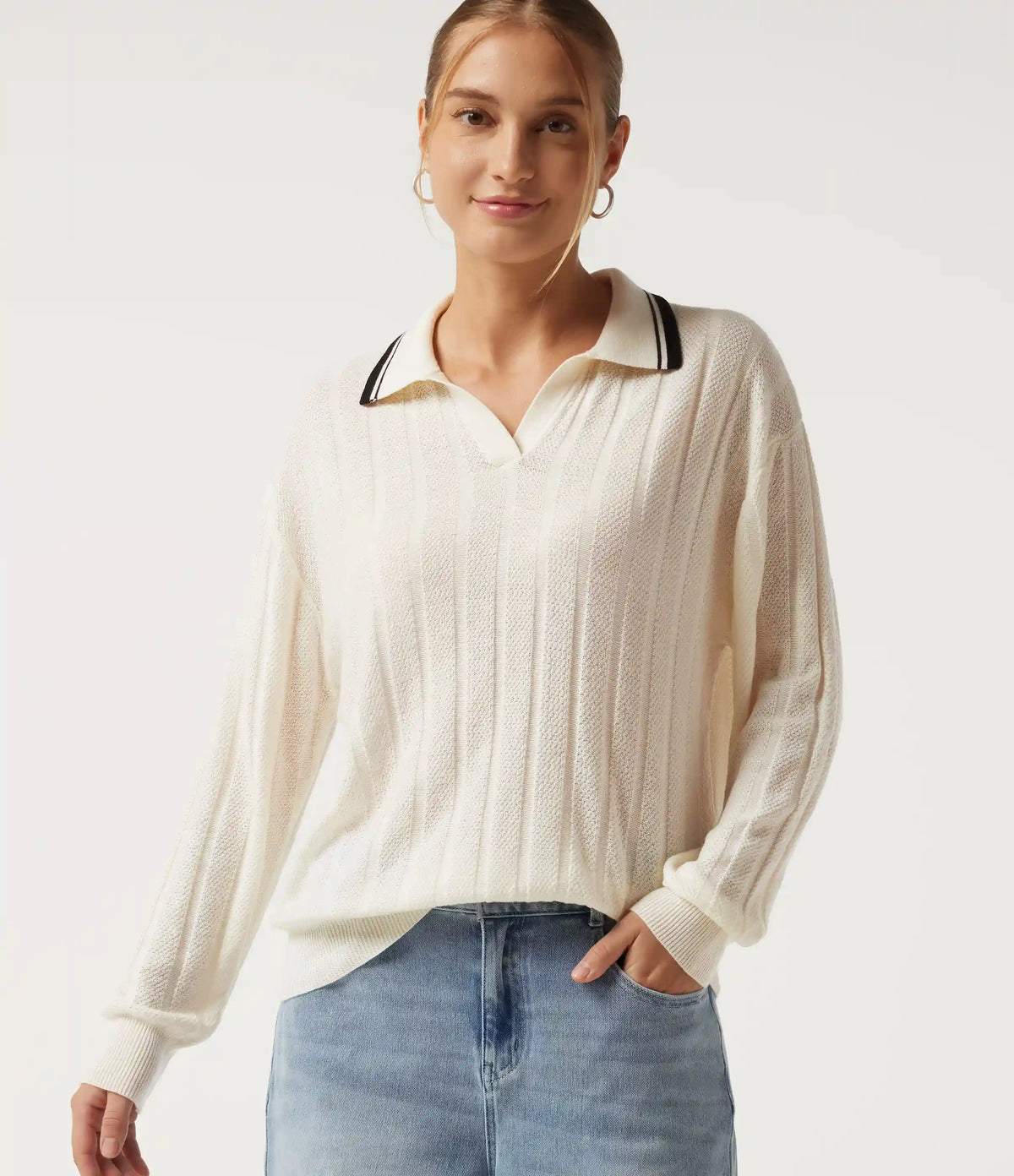 Long Sleeve Color Block Work Sweater