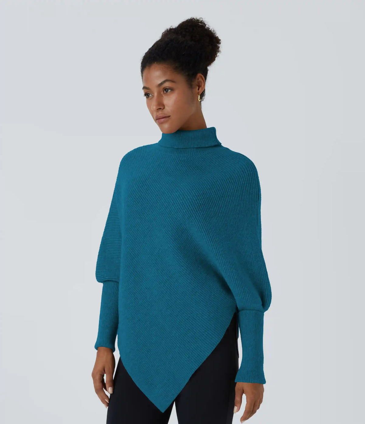 High Neck Long Sleeve Asymmetric Hem Work Sweater