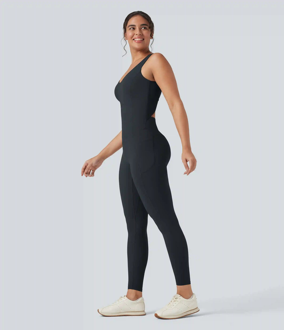 Halara UltraSculpt™ V Neck Tummy Control Butt Lifting Workout Jumpsuit with Pockets