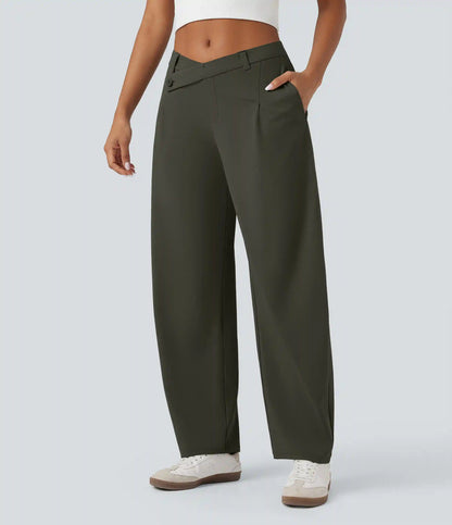 Halara Flex™ DayStretch Asymmetric Mid Rise Barrel Leg Work Pants with Pockets
