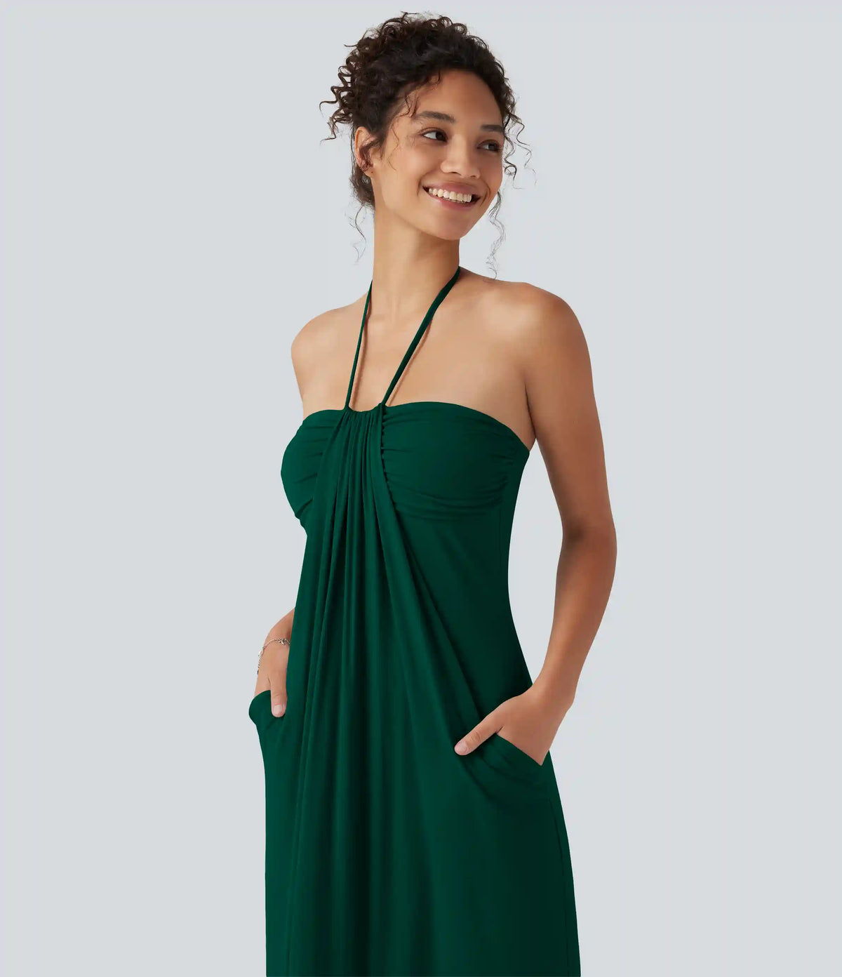 Halter Tie Back Built-in Bra Maxi Dress with Pockets