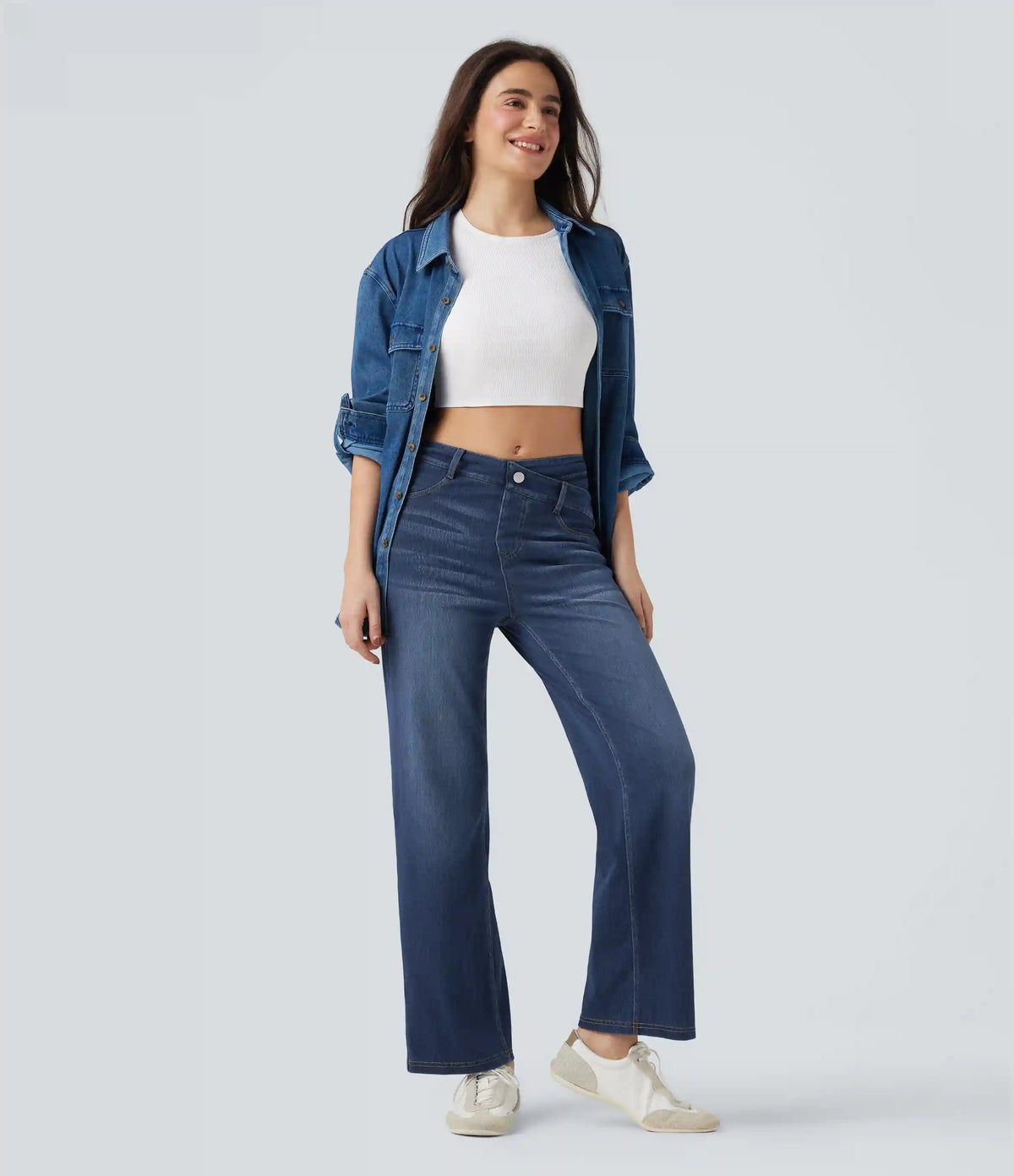 Halara Flex™ Mid Rise Crossover Tummy Control Straight Leg Casual Jeans with Pockets