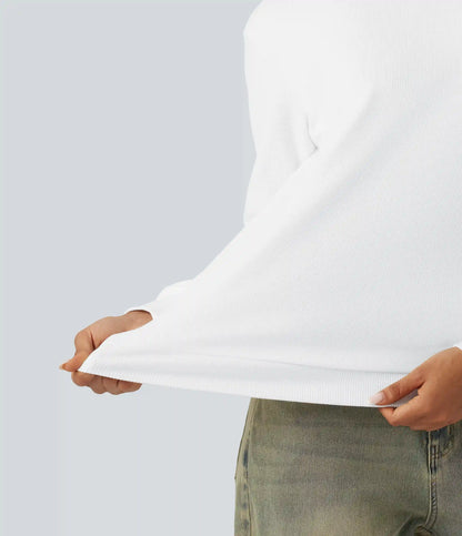 Round Neck Long Sleeve Waffle Casual Tops