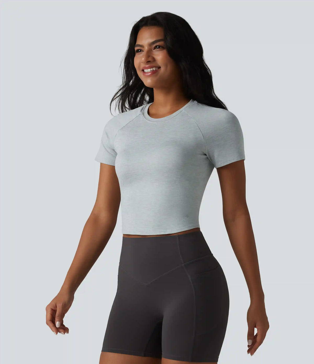 Round Neck Short Sleeve Built-in Bra Yoga Sports Top