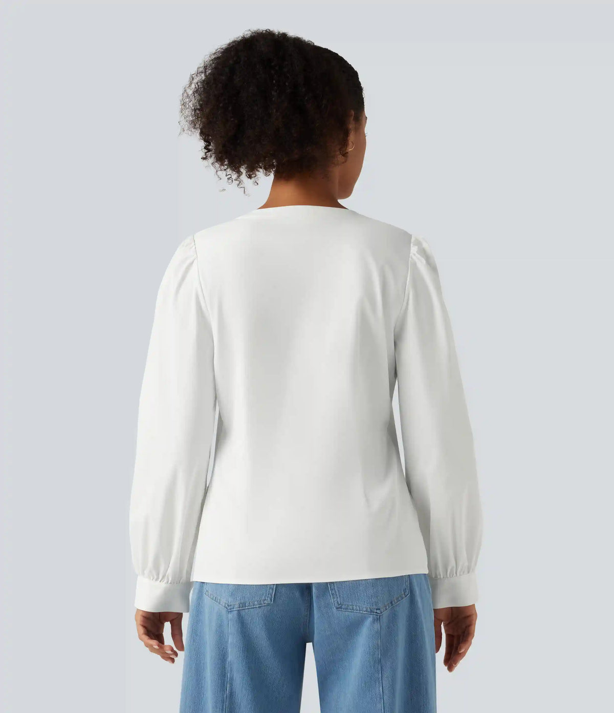 Henley Neck Puff Long Sleeve Casual Blouse