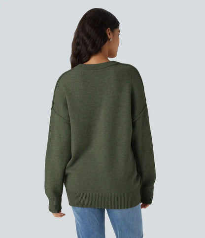 Round Neck Dropped Shoulder Long Sleeve Casual Sweater
