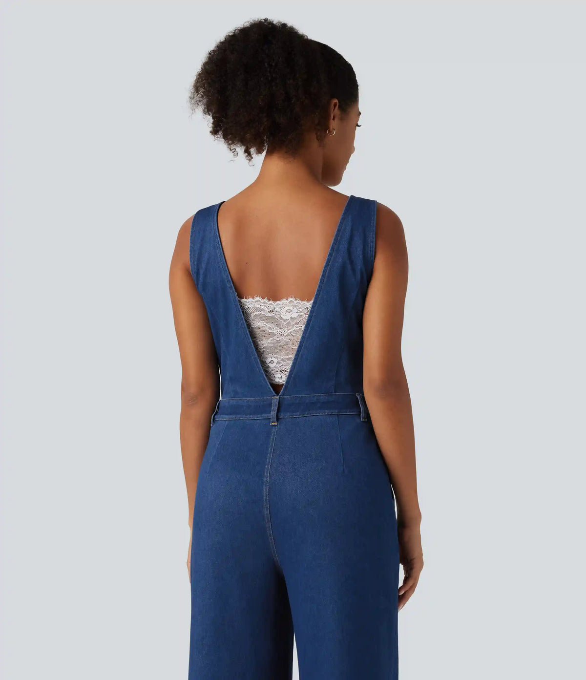 Halara Flex™ V Neck Wide Leg Denim Casual Jumpsuit with Pockets
