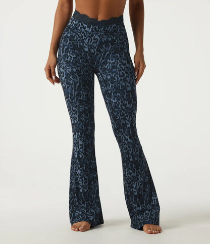 Halara UltraSculpt™ Leopard Print V-Shaped High Waisted Contrast Lace Yoga Flare Leggings with Pockets