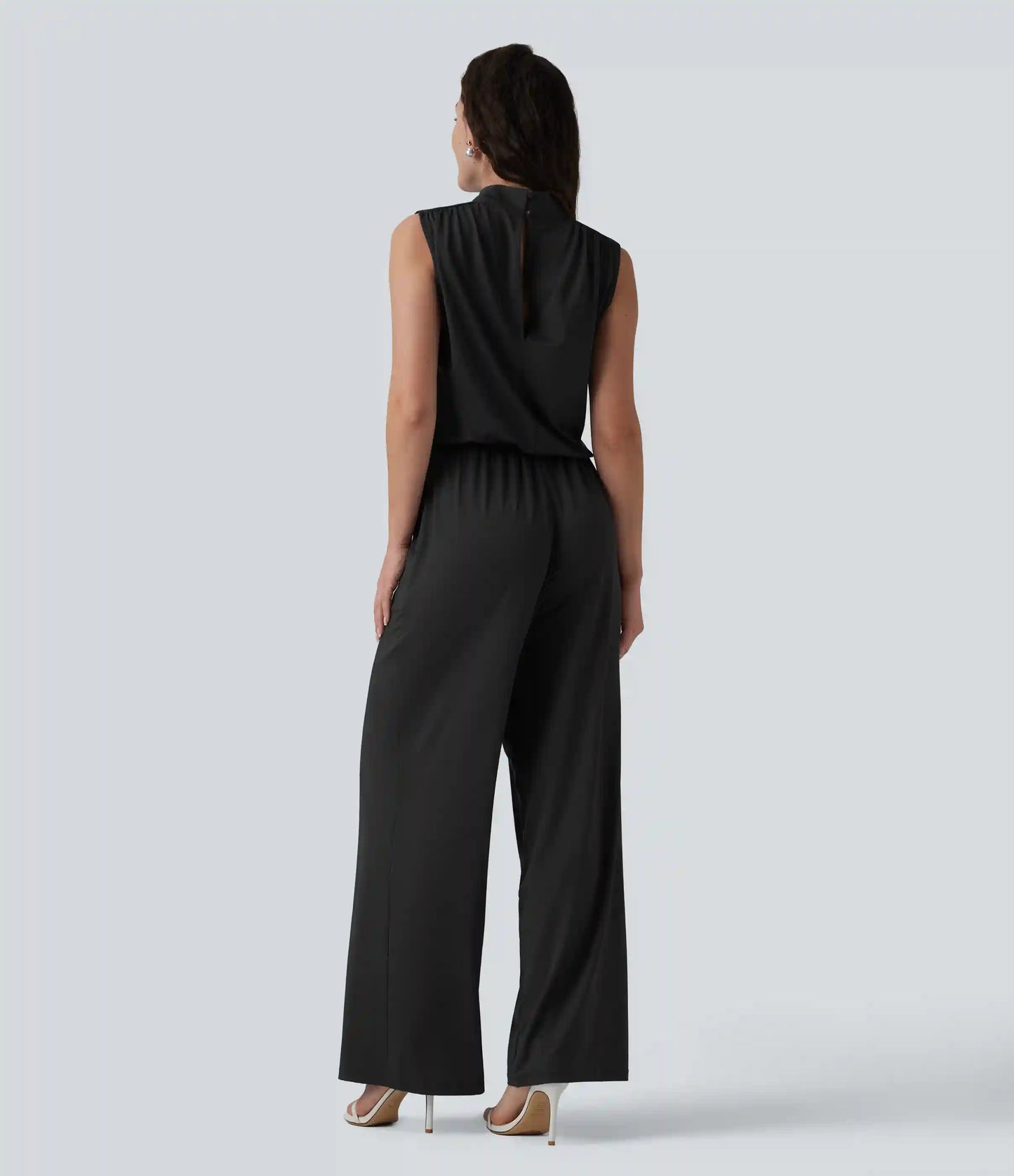 Stand Collar Sleeveless Straight Leg Bridesmaid And Wedding Guest Jumpsuit with Pockets-Easy Peezy
