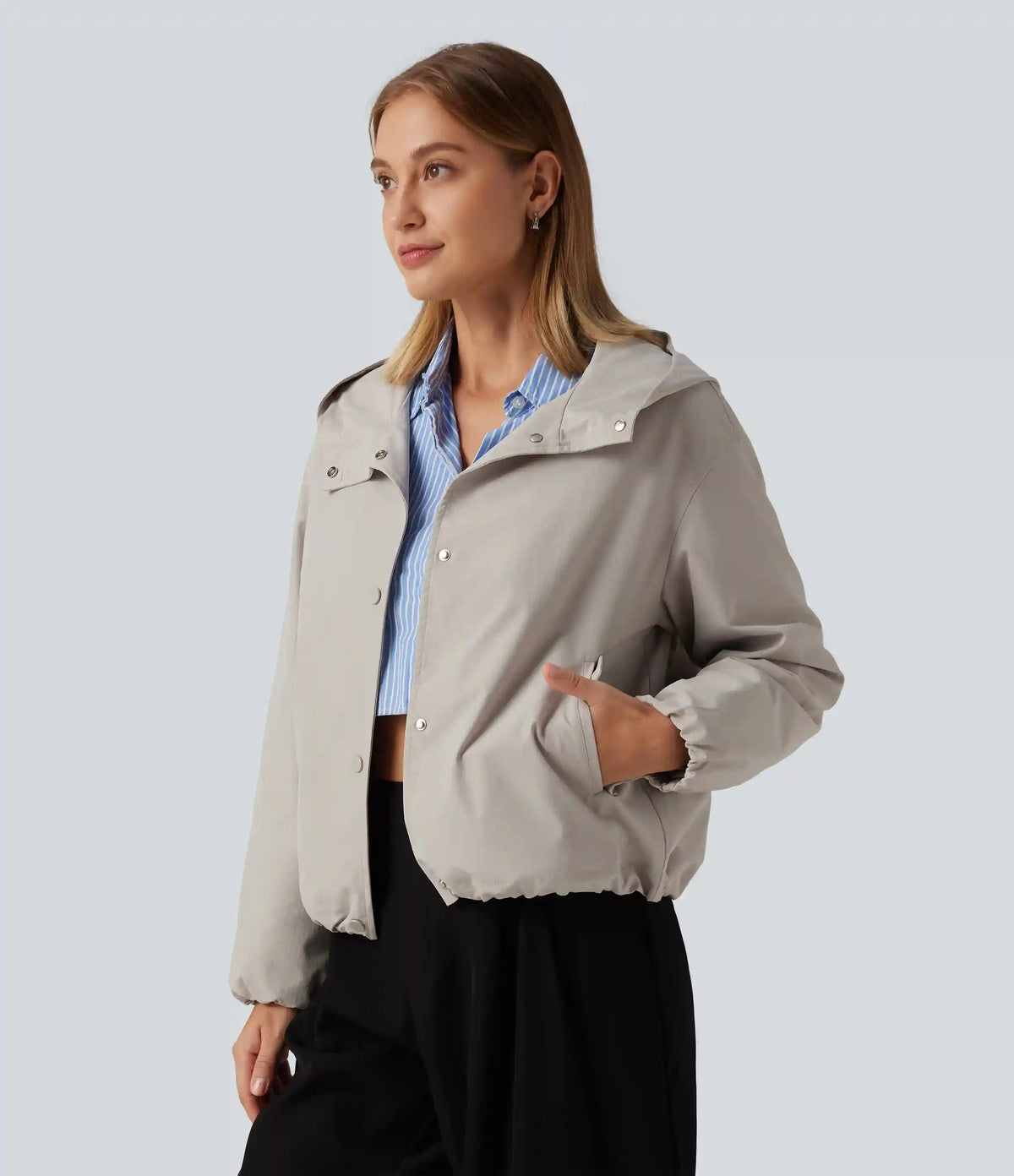 Hooded Long Sleeve Casual Jacket with Pockets