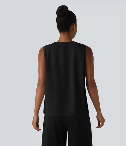 Wrinkle Recovery V Neck Sleeveless Oversized Work Blouse