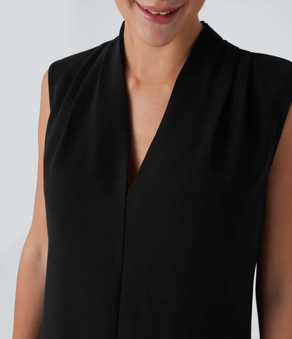 V Neck Sleeveless Work Blouse