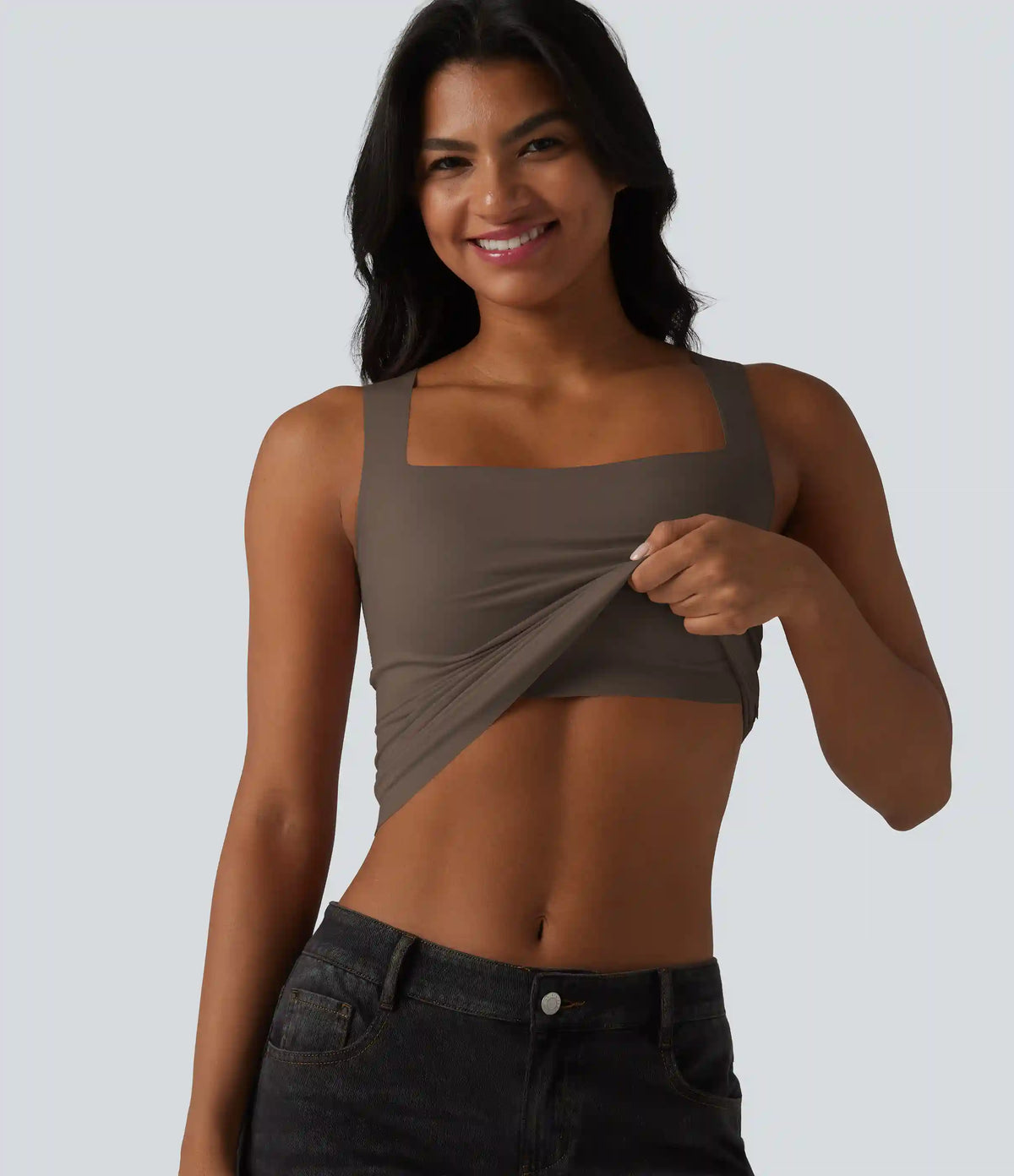 Square Neck Built-in Bra Casual Tank Top B-E Cups