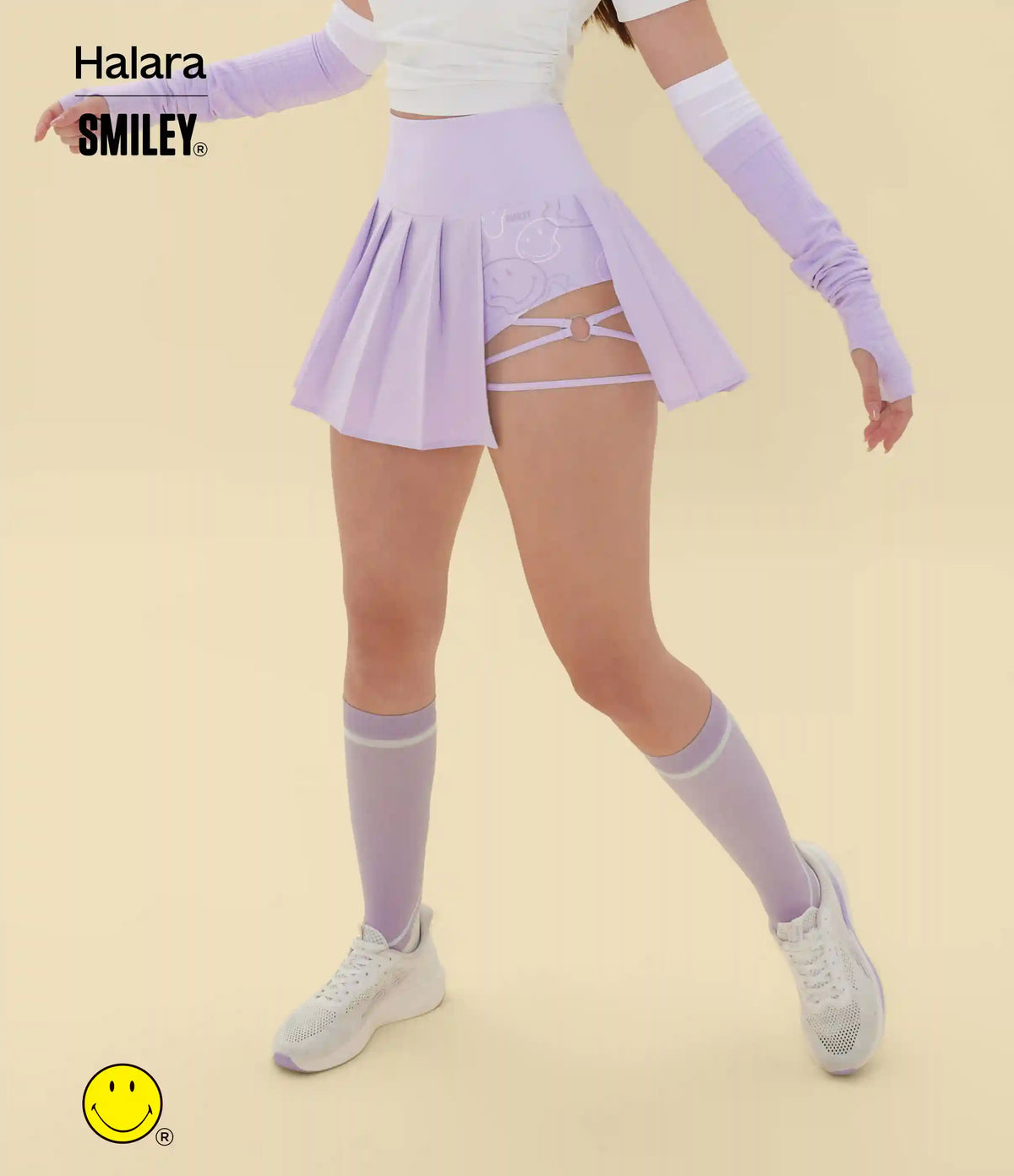 Halara X Smiley® Breezeful™ High Waisted Pleated 2-in-1 Asymmetric Hem Quick Dry Mini Dance Skirt with Pockets