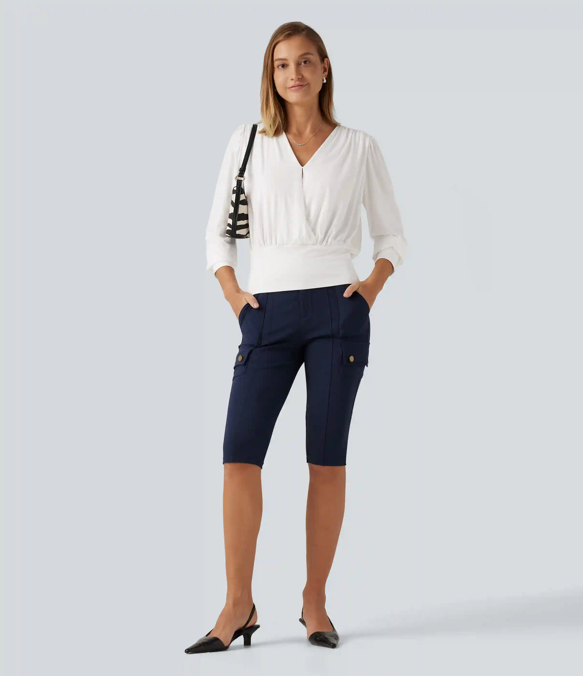 V Neck Long Sleeve Ruched Casual Top
