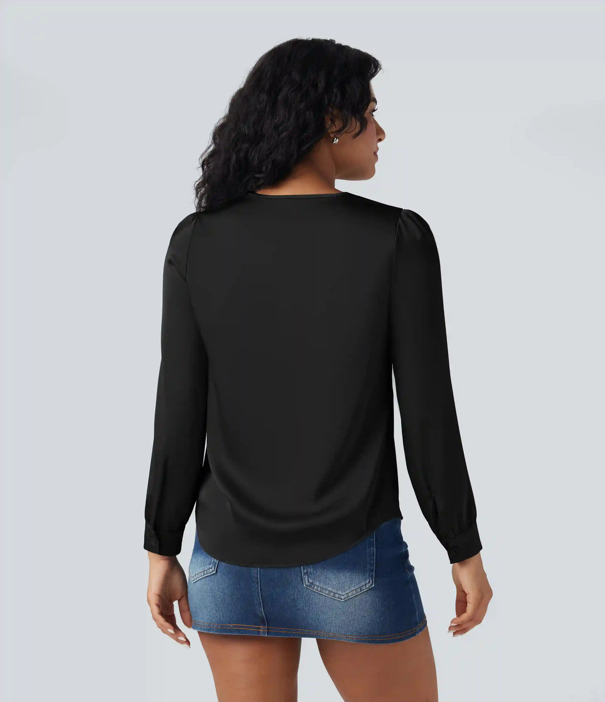 Ruffle Trim V-neck Long Sleeve Casual Satin Shirt