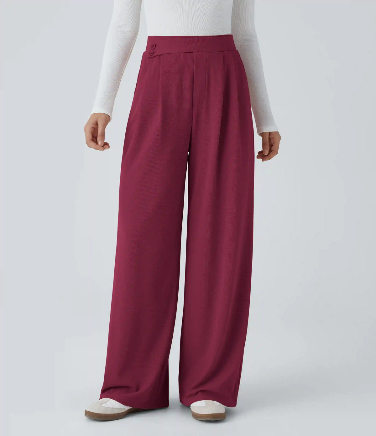 High Waisted Pocket Wide Leg Baggy Waffle Casual Pants