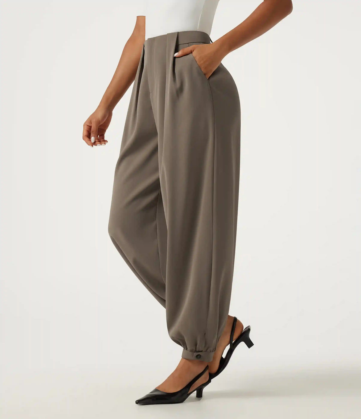 High Waisted Casual Bloomer Pants with Pockets