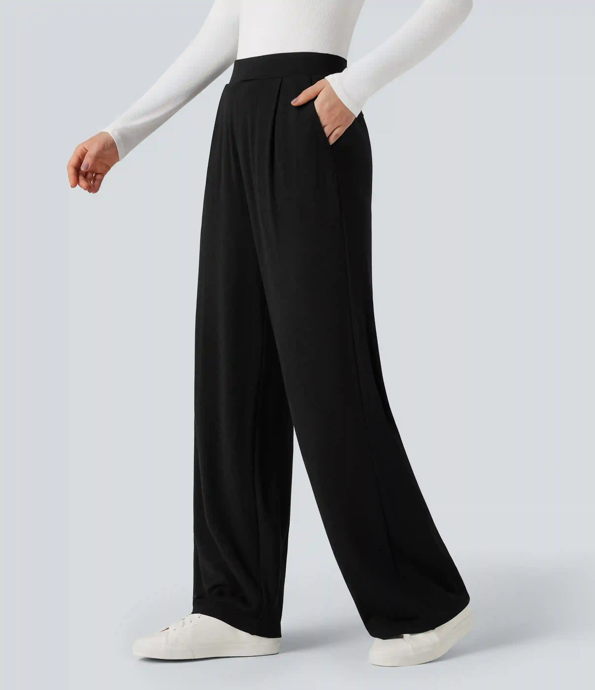 High Waisted Wide Leg Thermal Work Pants with Pockets