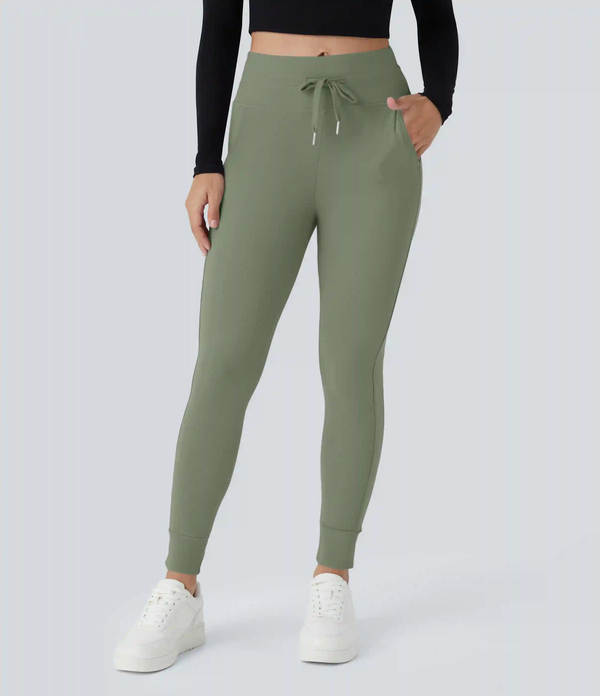 SoftlyZero™ Plush High Waisted Drawstring Pocket Plain Full Length Joggers
