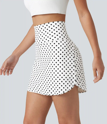 Ultra High-Waist Tummy Control Curved Hem 2-in-1 Polka Dot Golf Mini Skirt with Pockets