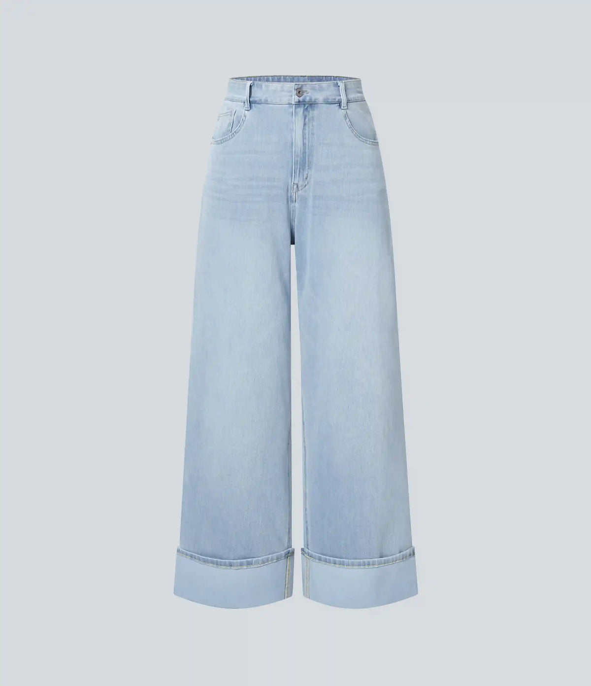 Halara Flex™ High Waisted Pockets Rolled Hem Wide Leg Washed Casual Jeans