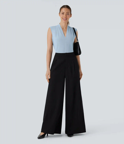 V Neck Sleeveless Work Blouse